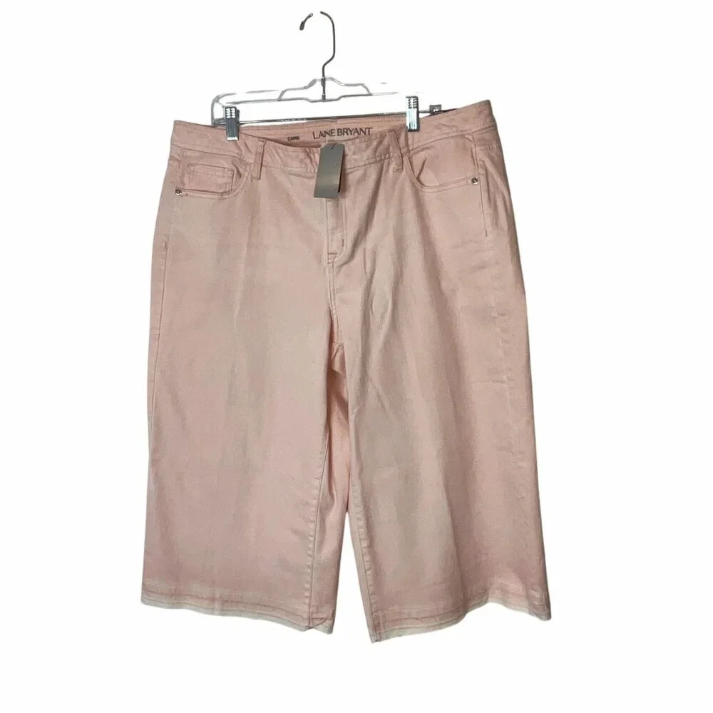 NWT Lane Bryant Pink Denim Capi With Frayed Hem Size 18